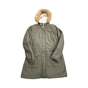 Levi's Parka Jacket Womens M Olive Green Sherpa Lined Faux Fur Hood Utility Coat